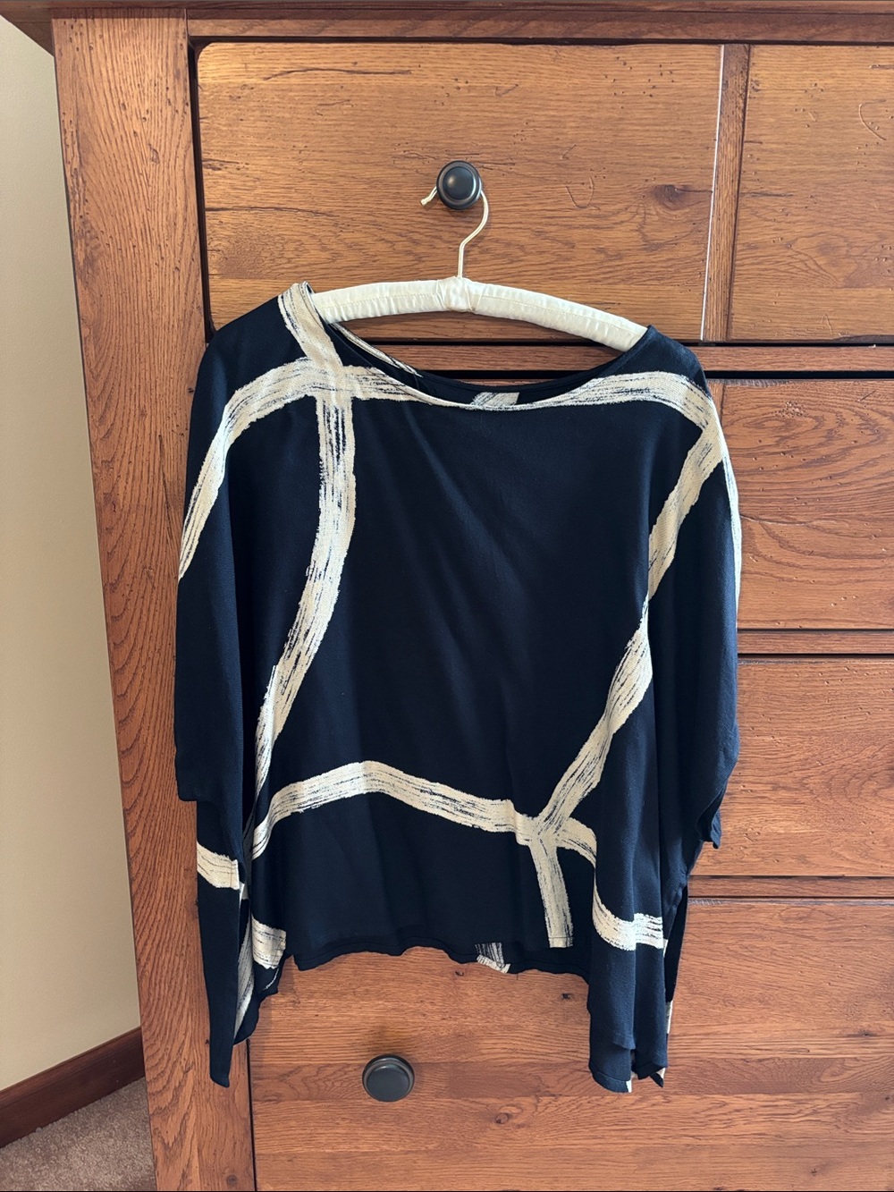 Animale Black Top with Cream Brushstroke Design